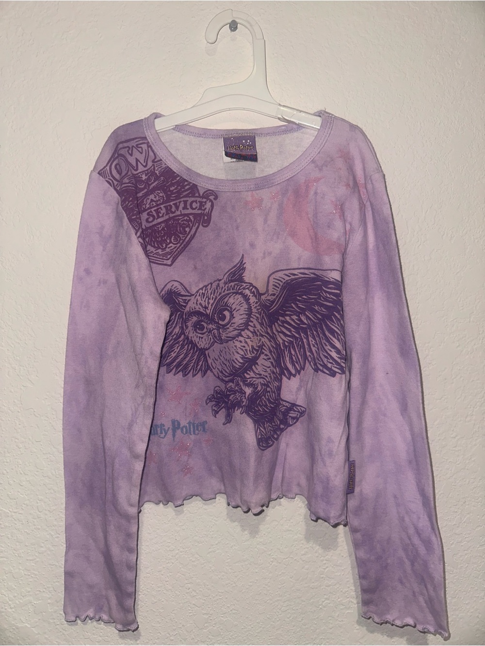 Y2K Harry Potter Lavender Hedwig Graphic Long Sleeve Tee Size Large 10/12